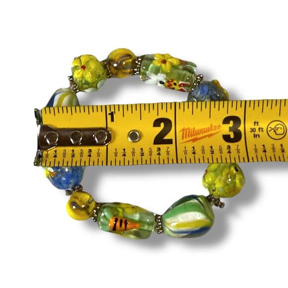 Glass Lampworks Beads Stretch Bracelet Colorful Spring Easter Silver Tone - Picture 6 of 6
